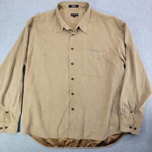 KAID Shirt Mens XL Beige Long Sleeve Button Up Lined Microfiber Relaxed